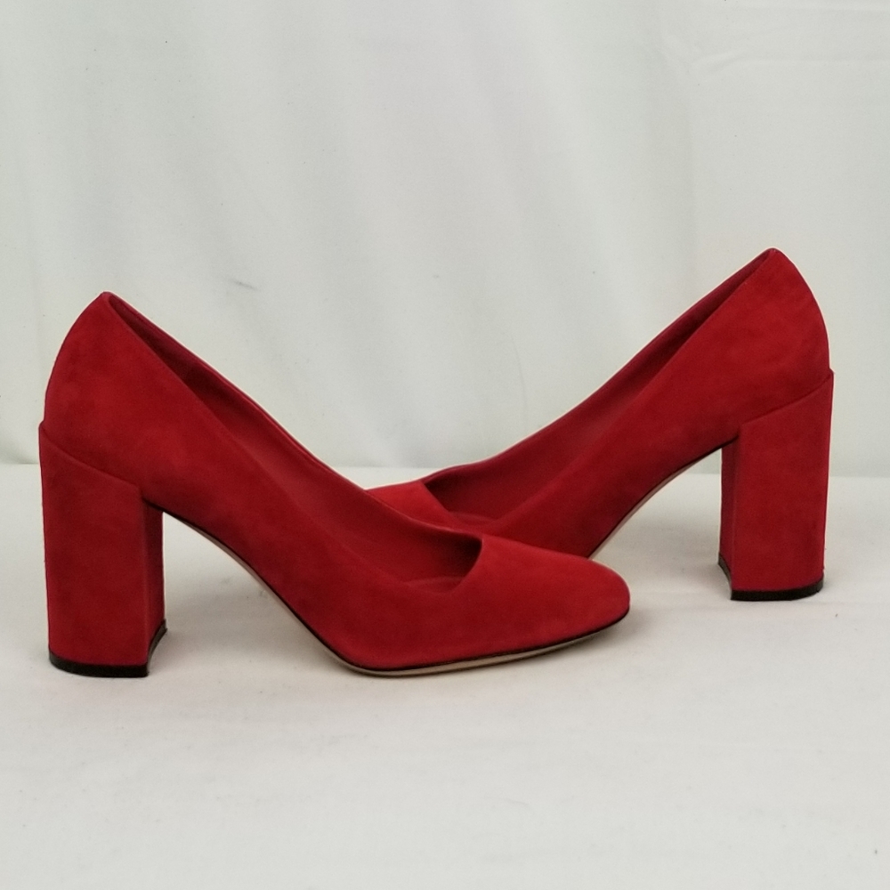 Salvatore Ferragamo  Arrezo Red Suede Block Heel Pumps 8 - Picture 3 of 9